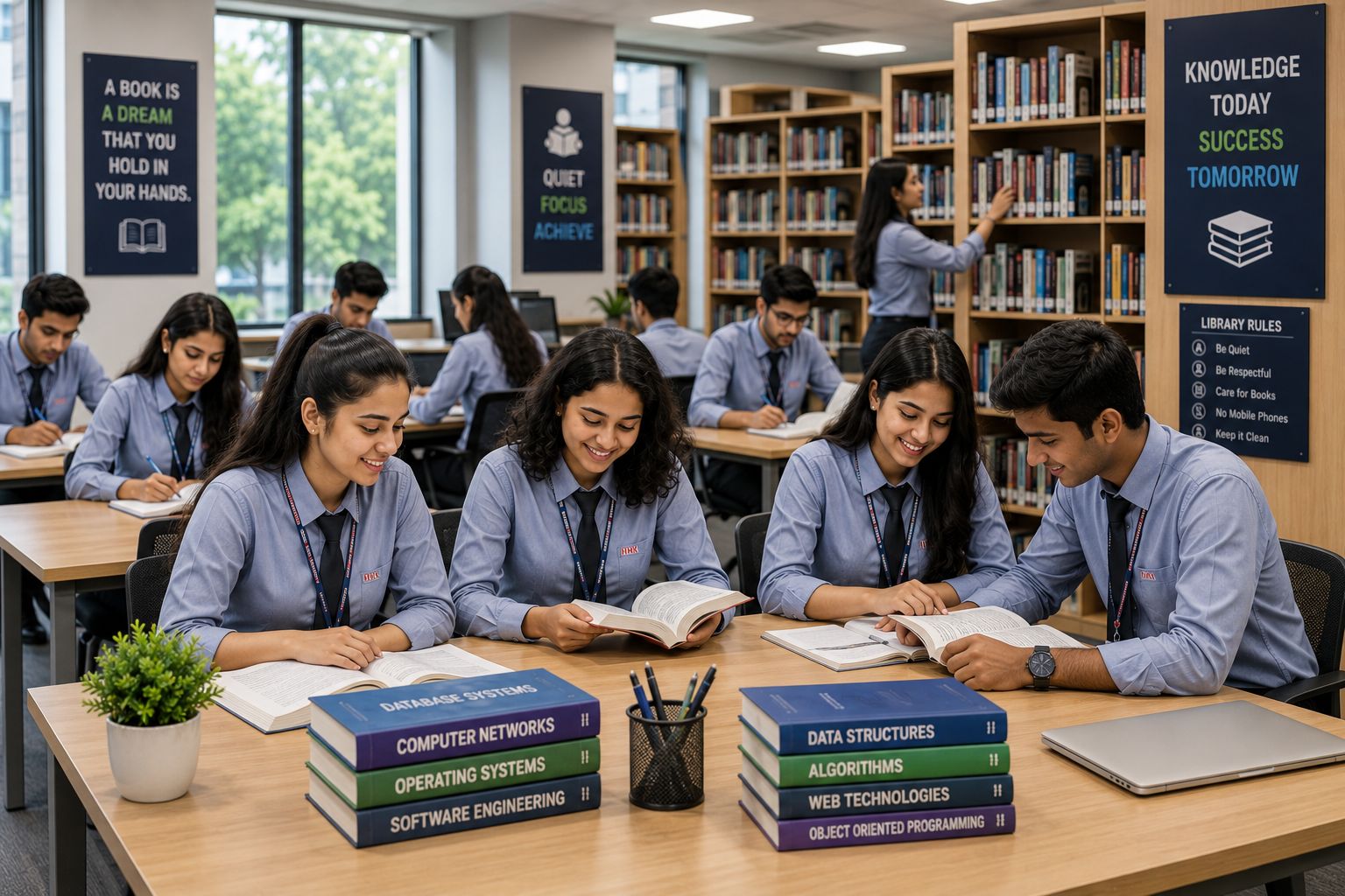 Students reading in library